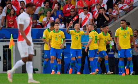 Arthur and Everton enjoy Brazil’s victory over Peru in the Copa América final.