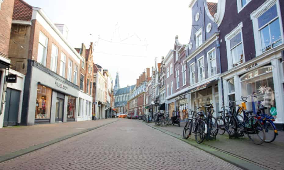An empty shopping street in Haarlem, the Netherlands