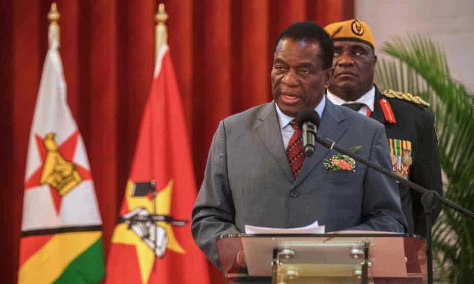 Emmerson Mnangagwa speaking in Mozambique