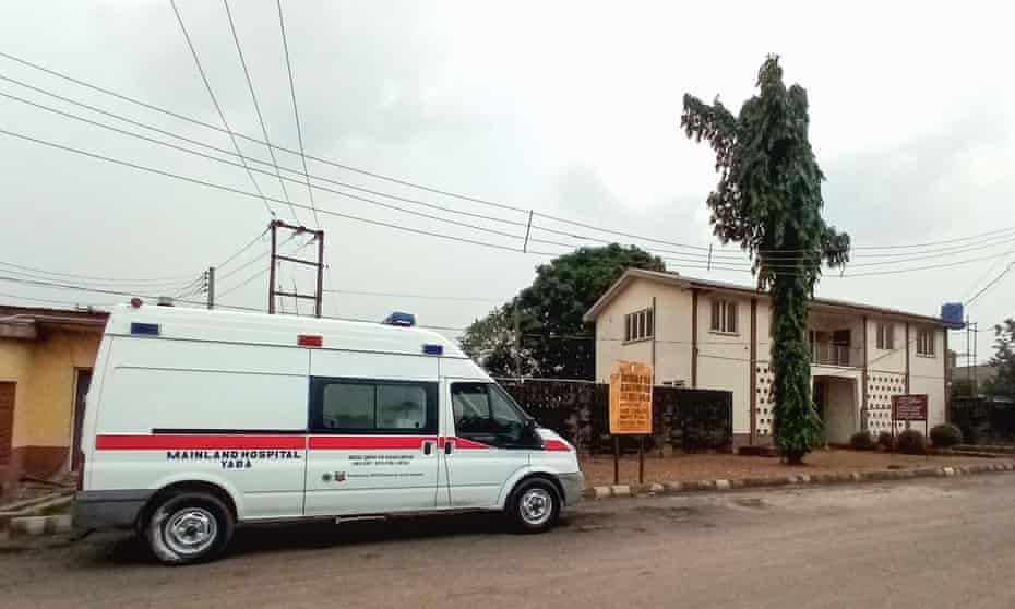 An ambulance parked at the Yaba Mainland hospital where the first case of coronavirus Covid-19 is being treated in Lagos.