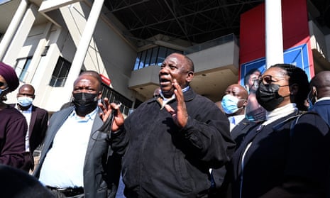 South African president Cyril Ramaphosa visits areas in Durban affected by the recent looting on Friday.