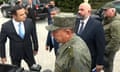 A delegation from the self-styled Artsakh republic accompanied by Russian military officers arrives for talks with Azerbaijan in Yevlakh.