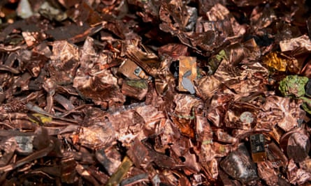 Piles of shredded copper at the Electronic Recyclers International facility in Fresno, California