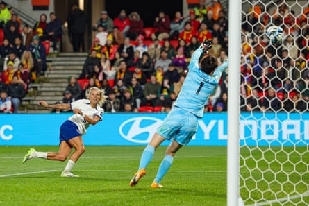 Rachel Daly scores for England against China in the 2023 Women’s World Cup.