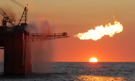 A flare from an ocean-based oil rig burning LNG as part of its exploration activities. 
