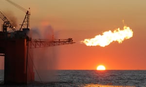 A flare on an ocean oil rig.