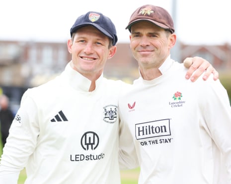 Gloucestershire’s Cameron Bancroft and James Anderson of Lancashire at the toss in Bristol