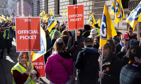 Striking workers at PCS union picket in London