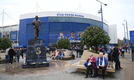 Fans convene on the concourse outside the King Power Stadium ahead of kick-off. 
