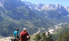 hikers look out over Valbona.