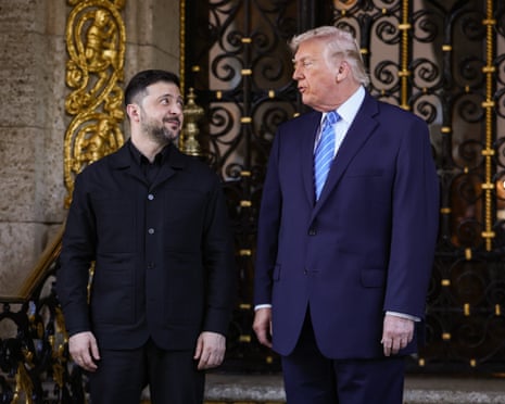 Donald Trump greets Volodymyr Zelenskyy at Mar-a-Lago in Palm Beach, Florida.