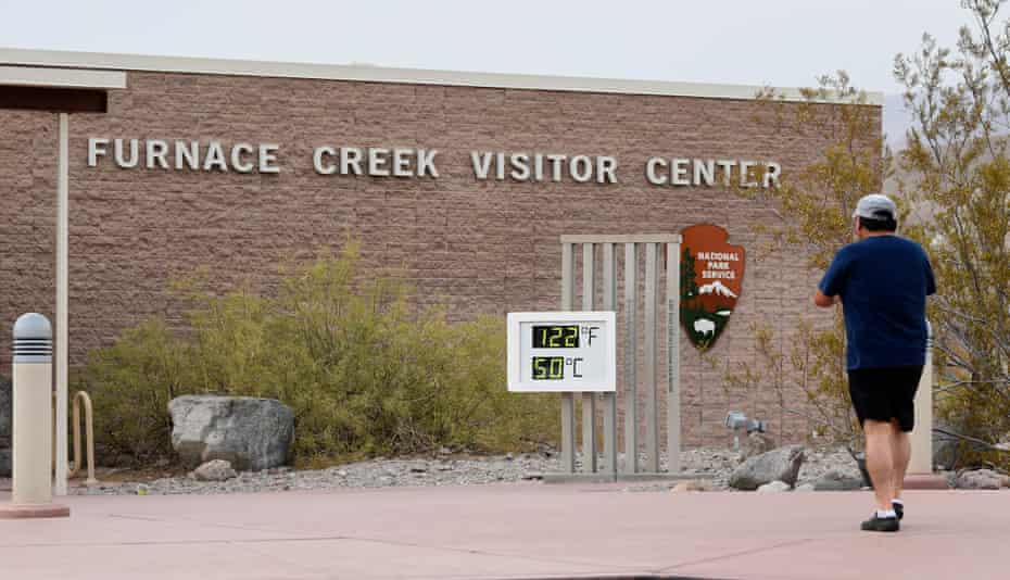 The temperature gauge at the Furnace Creek Visitor Center in Death Valley in July.