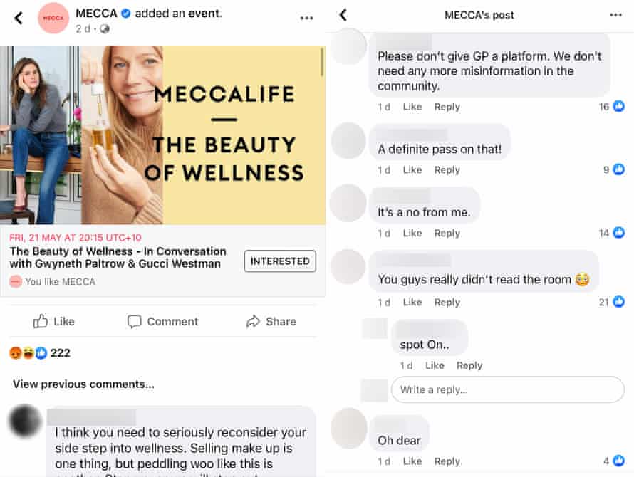 Reclami dei clienti su un evento sul benessere ospitato da Gwyneth Paltrow presso i negozi di bellezza della Mecca