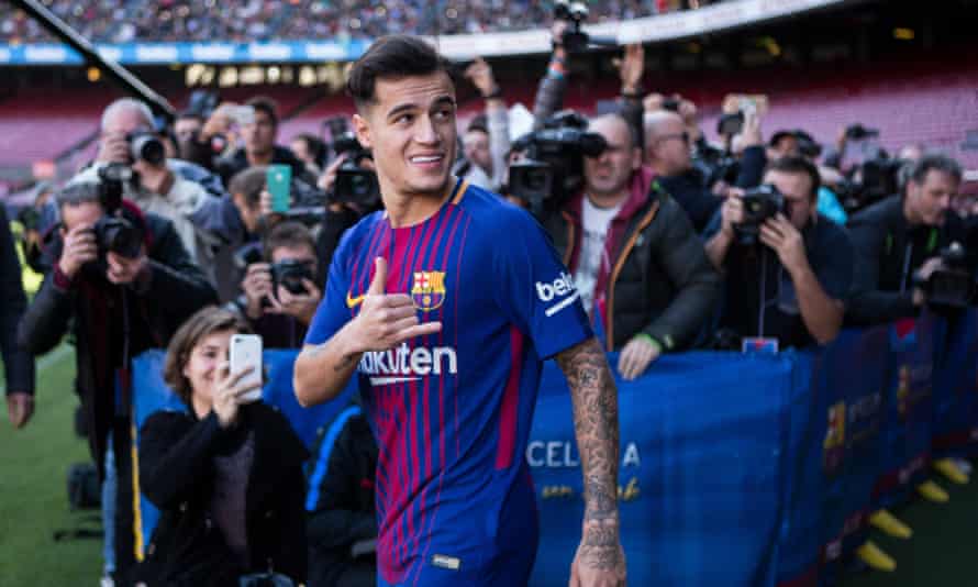Happier times as Philippe Coutinho is presented as a Barcelona player in January 2018.