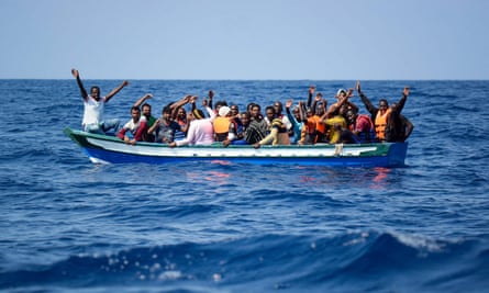 Migrants being rescued by the NGO’s rescue ship ‘Aquarius’ in the Mediterranean.