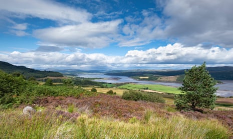 The view from Struie Hill to Dornoch Firth estuary in Sutherland, Scotland.