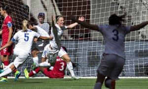 Lucy Bronze celebrates after bagging the winner for England against Canada in 2015.
