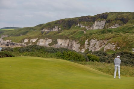 Rory McIlroy sinks a monster putt for birdie on the 5th hole at Royal Portrush