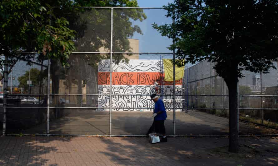 Haring's Crack Is Wack mural, painted in 1986 in Harlem River Park, New York, during restoration.