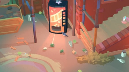 A magpie is trying to get things out of a vending machine.
