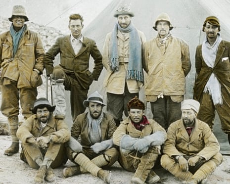 Members in camp - 1924 Mount Everest Expedition, Back row (left to right) - Andrew Irvine, George Mallory, Edward Norton, Noel Odell and John Macdonald. Front row (left to right) - Edward Shebbeare, Geoffrey Bruce, Howard Somervell and Bentley Beetham, Tibet, China, Mount Everest Expedition 1924. (Photo by J.B. Noel/Royal Geographical Society via Getty Images)