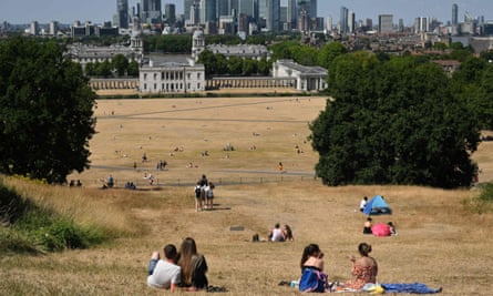 Sun-scorched grass in Greenwich Park, south-east London, on Saturday.