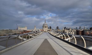 Millennium Bridge in London deserted on Wednesday.