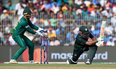 Azam is caught by de Kock, off the bowling of Shamsi.