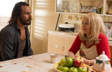Aaron Pedersen, ‘weeping pathos from his pores’, and Jacki Weaver in ‘frozen-smile stink-eye mode’, as Jay and Maureen.
