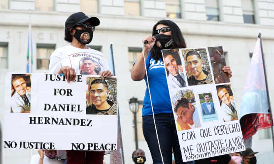 Family of Daniel Hernandez, who was killed by Los Angeles law enforcement, speak at a protest organized by Black Lives Matter.