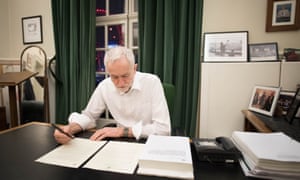 Jeremy Corbyn in his office signing the letter to Theresa May setting out the changes that would make a Brexit deal acceptable to Labour. 3500.jpg?width=300&quality=85&auto=forma