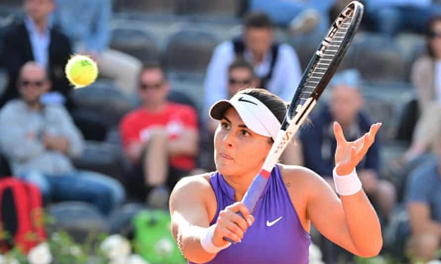 Bianca Andreescu in action during her first round match against Britain's Emma Raducanu