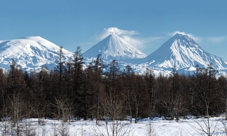 Klyuchevskaya Sopka volcano in Russia’s Kamchatka peninsula, centre, where nine climbers have died.