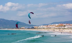 Kitesurfing off Playa de los Lances, Tarifa.