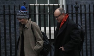 Dominic Cummings arriving at No 10 this morning, with his colleague Cleo Watson.