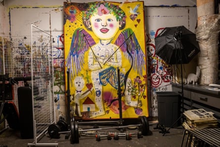 Underground angel … another mural sits in Kolomiets’ studio.