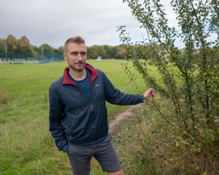 Lewis Winks stood in the field