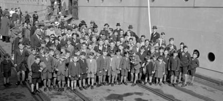 Boys who arrived on the ship Asturias in 1947 in Fremantle. This was the first postwar group of children sent to Australia.