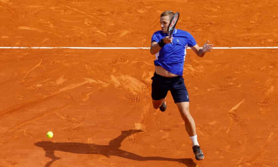 Dan Evans plays a shot during his victory against Novak Djokovic at the Monte Carlo Masters.