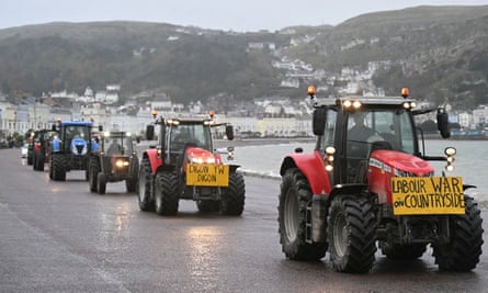 A convoy of tractors in Llandudno, where the Welsh Labour party conference was being held, are used to protest the inheritance tax changes for farms.