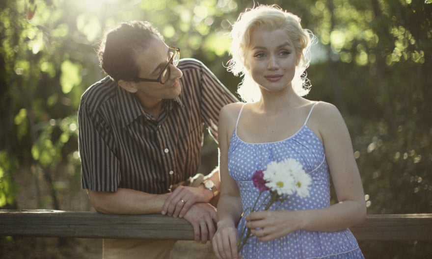 Adrien Brody as the Playwright and Ana de Armas as Marilyn Monroe in Blonde.