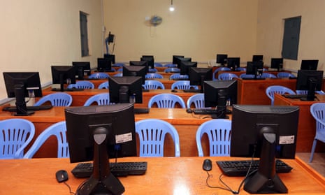 An empty computer science classroom is seen at the University of Somalia in Mogadishu.
