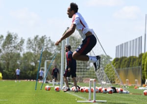 Pierre-Emerick Aubameyang back in training at the end of May.