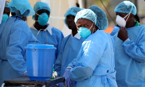 Medical staff at a cholera centre in Mozambique: