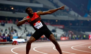 Usain Bolt celebrates after winning the mens 200m during day one of the Muller anniversary games in London.