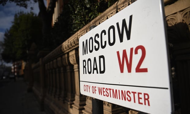The street sign of Moscow Road near the Russian Embassy in London, UK