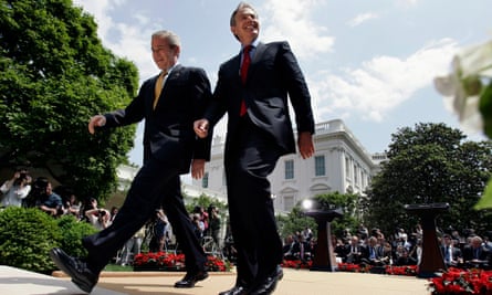 George W Bush (left) and Tony Blair after their final news conference together in the Rose Garden of the White House in May 2007.
