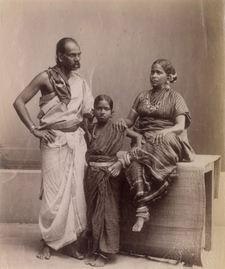 Sepia toned photo of an Indian family in Singapore, Silver albumen print on paper, late-19th century