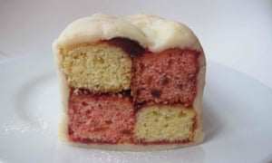 Linda Collister’s battenberg includes chopped almonds.