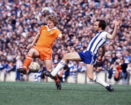 Brian Horton (right) makes a tackle during Brighton’s 2-1 triumph complete Blackpool successful April 1978.